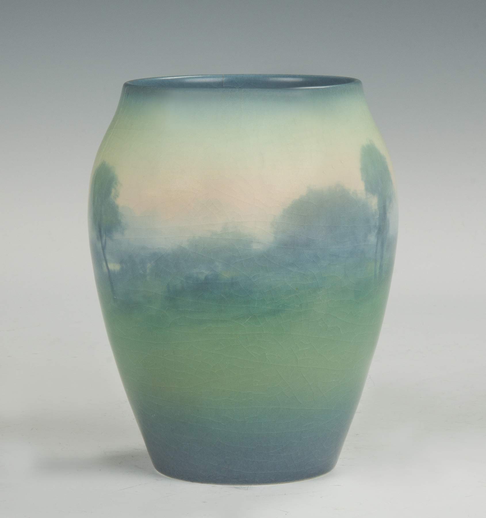 Rookwood Vase with Vellum Glaze Landscape Scene Cottone Auctions