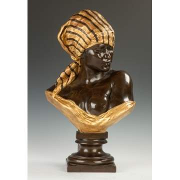 Rudolf Thiele (German, 1856-1930) Patinaed Metal Bust of a Nubian Girl