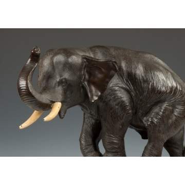 Signed Genryusai Seiya Japanese Bronze Elephant on Carved Naturalistic Wood Base
