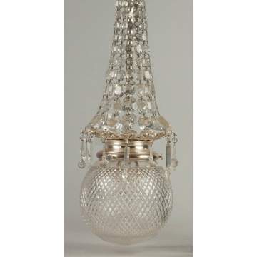 Cut Glass & Prism Silver Plate Hanging Lamp