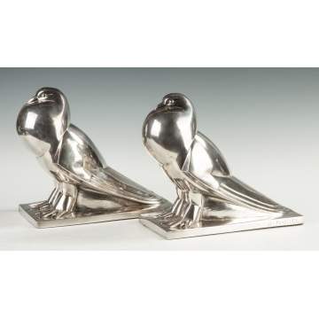 A Pair of Jan & Joël Martel (French, 1896-1966) Silver Plated Bronze Pigeons