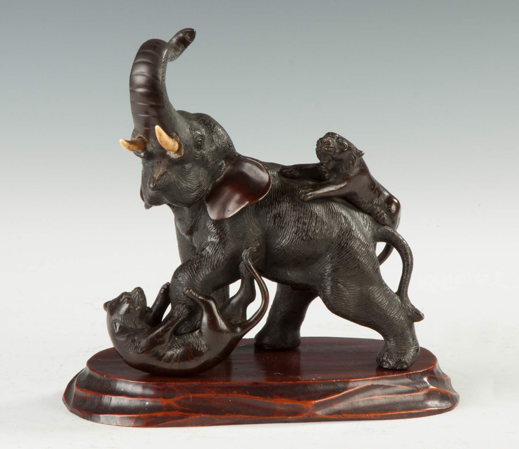 Japanese Patinaed Bronze Elephant with Tigers Cottone Auctions