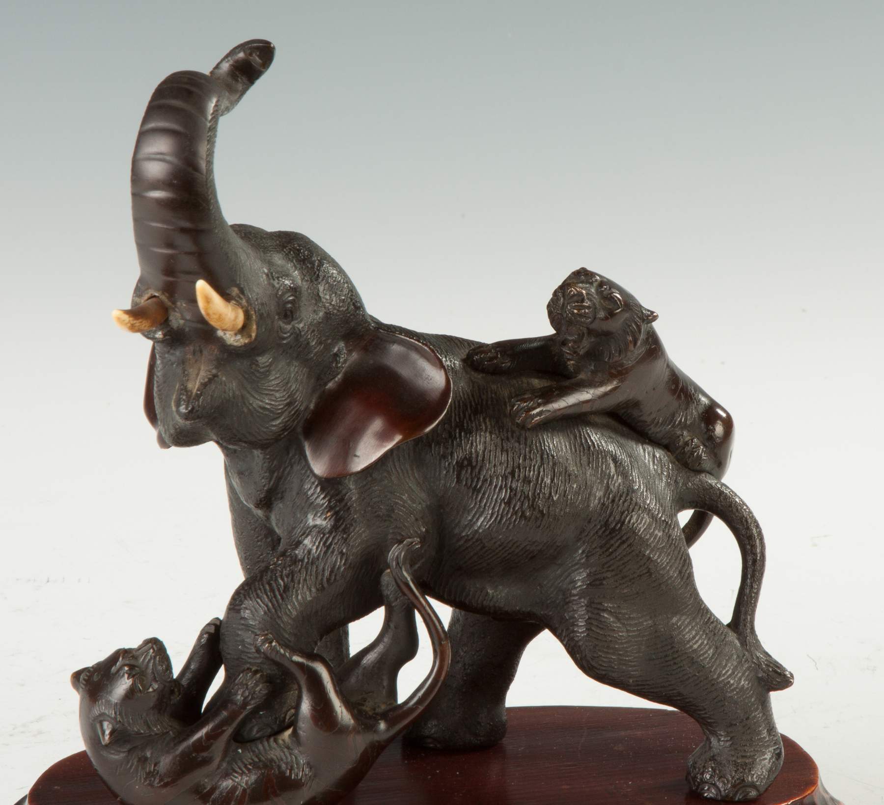 Japanese Patinaed Bronze Elephant with Tigers Cottone Auctions