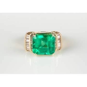 8 Carat Emerald, Diamond & 14K Gold Ring