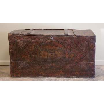Early Chinese Carved, Painted & Lacquered Trunk