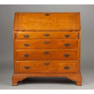 New England Country Chippendale Tiger Maple Drop-Front Desk