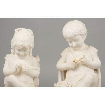 Carved Alabaster Seated Children