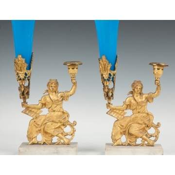 Pair of Gilt Bronze Candle Holders with Classical Figures