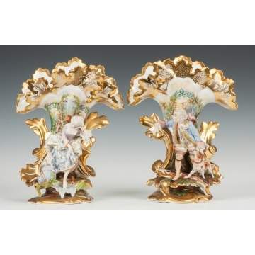 French Porcelain & Bisque Vases with Courting Figures