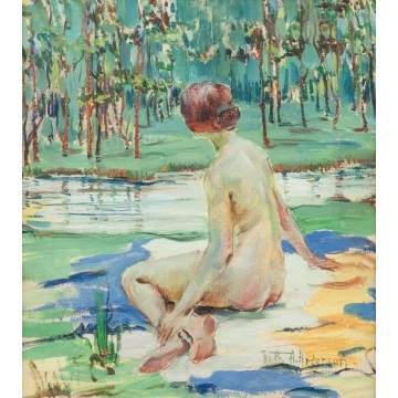 Ruth A. (Temple) Anderson (American, 1891-1957) Seated Nude in Landscape
