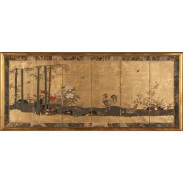 Japanese Painted & Gold Leafed Table Screen