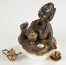 Gilt & Patinated Bronze Inkwell of a Lady Serving Tea
