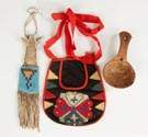 Beaded Awl Case, Trade Cloth Pouch & Burl Canoe Ladle