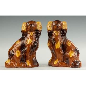 Pair of Redware Decorated Spaniels