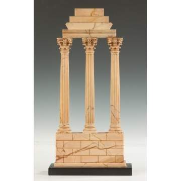 Grand Tour Giallo Antico Marble Model of the Temple of Castor & Pollux