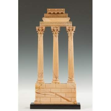Grand Tour Giallo Antico Marble Model of the Temple of Castor & Pollux