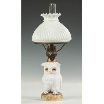 Miniature Milk Glass Owl Oil Lamp