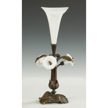 Art Nouveau Bronze & Blown Glass Lily Vase