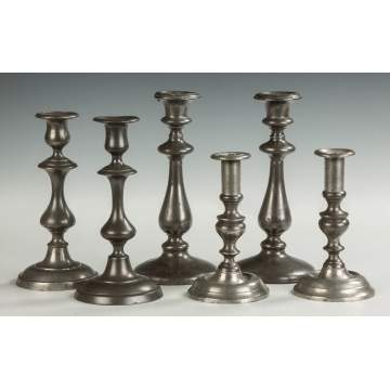 Group of Pewter Candlesticks