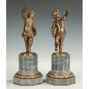 Bronze Cherubs with Marble Bases