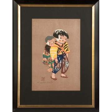 Kiyoshi Saito (Japanese, 1907-1997) "Children in Aizu"