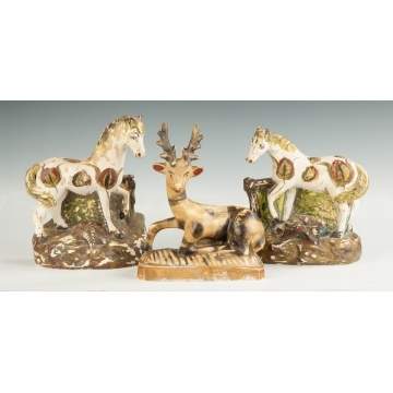 PA Chalkware Horses & a Stag