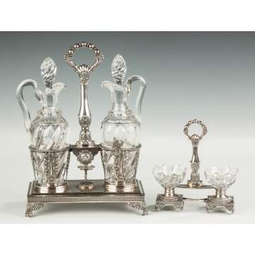 Sterling Silver and Cut Glass Decanter Set & Master Salts
