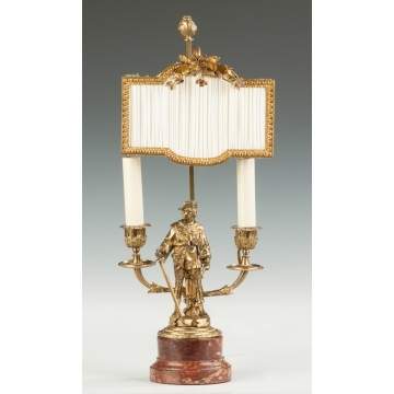 French Patinaed Brass & Marble Two-Light Sconce