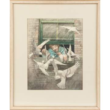 Kyra (Gaither) Markham (American, 1891-1967) Girl at window feeding birds