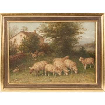 George Riecke (American, 1848-1930) Sheep in pasture