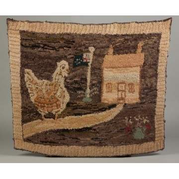 Hooked Rug with a Chicken and House