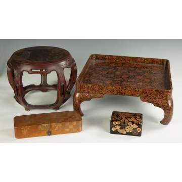 Group of Asian Items together with Chinese Silk Embroideries