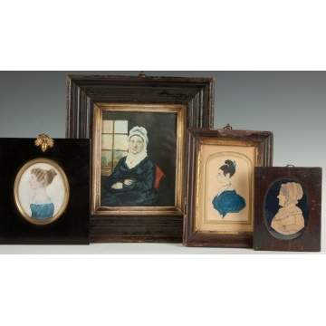 Group of Three Watercolors and one Pencil Silhouette