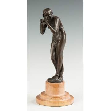 Art Nouveau Bronze Sculpture of a Lady with Cup