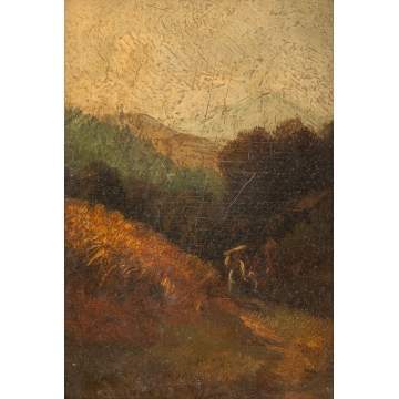 19th cent. Painting of Figures in Mountain Landscape 