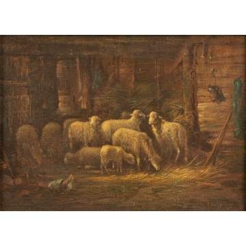 Painting of Sheep in a barn