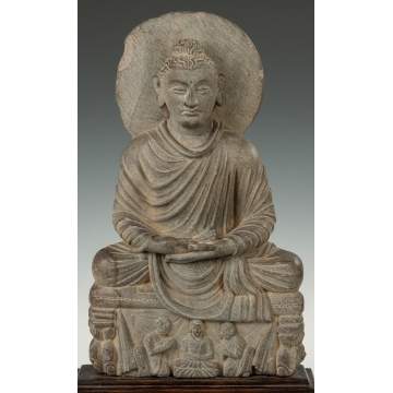 Gandahara Grey Schist Carved Buddha