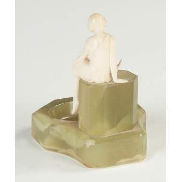 Attributed to Ferdinand Preiss (German/Austrian, 1882-1943) Onyx Sculpture of Woman with Bird