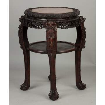 Chinese Carved Hardwood Stand with Marble Top