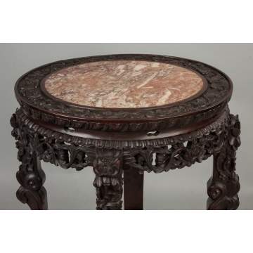 Chinese Carved Hardwood Stand with Soapstone Top