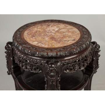Chinese Carved Hardwood Stand with Soapstone Top