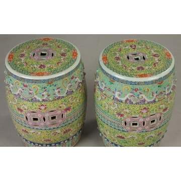 Pair of Chinese Rose Medallion Garden Seats