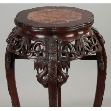 Chinese Carved Hardwood Stand with Soapstone Top