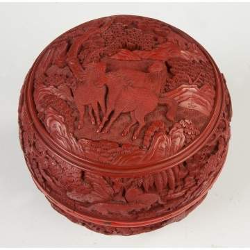 Carved Cinnabar Lacquer Covered Box