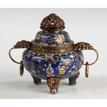 Chinese Cloisonne and Gilt Bronze Censor