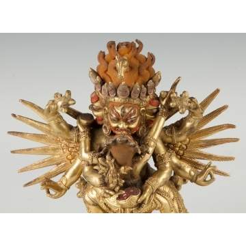 Early Tibetan Gilt Bronze Sculpture of Yamantaka in Yab-yum