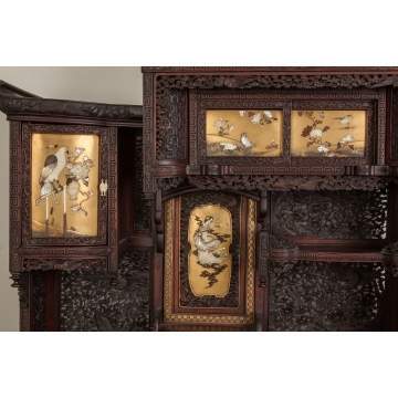 Carved and Lacquered Hardwood Cabinet with Mother of Pearl Inlay