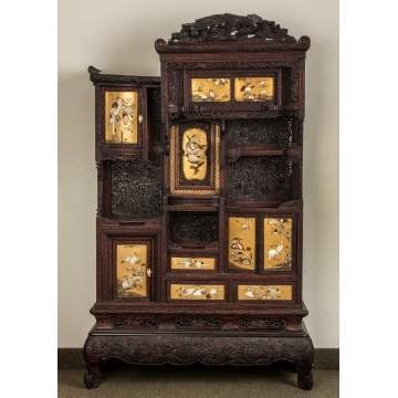 Carved and Lacquered Hardwood Cabinet with Mother of Pearl Inlay