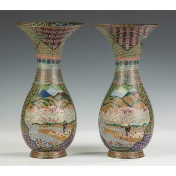 Pair of Cloisonne Vases with Figures and Landscape