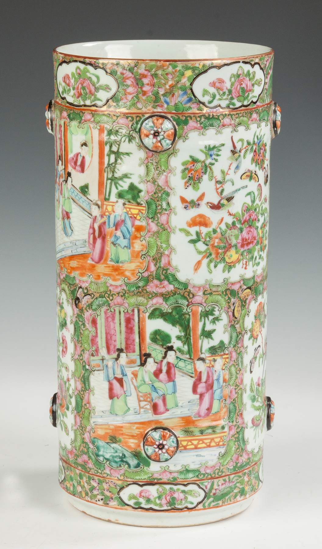 Unusual Chinese Export Famille Rose Cylinder Vase Cottone Auctions